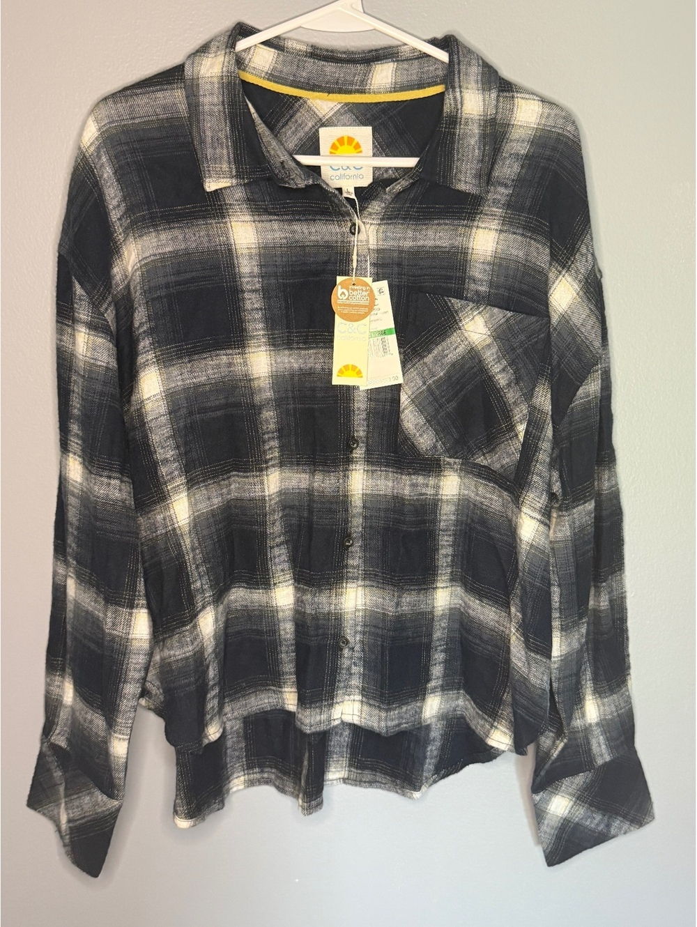 C&C California Men's Large Blue and White Plaid Button-Up Shirt